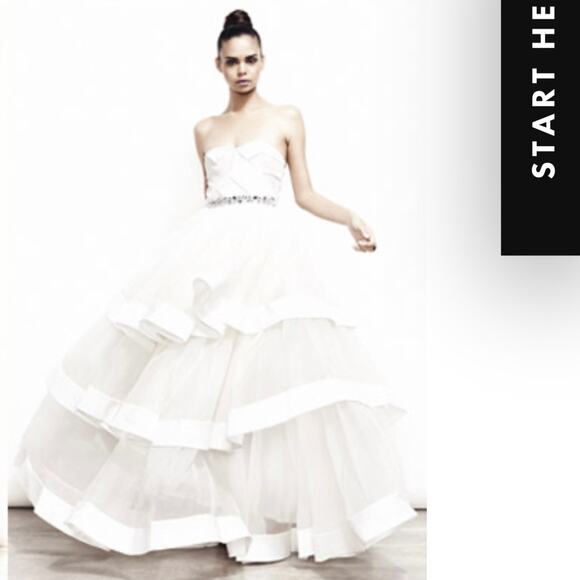 Rachel Gilbert Silk Tiered Crystal Embellished Strapless Princess Wedding Gown - Picture 3 of 15